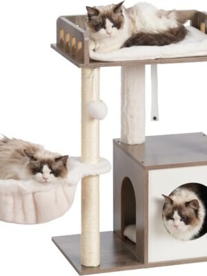 Wooden Cat Tower with Scratching Posts