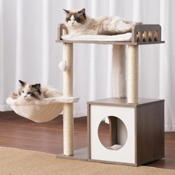 Wooden Cat Tower with Scratching Posts
